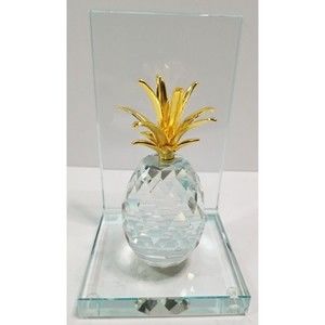 Beautiful Benzara Glass Made Crystal Pineapple ~ GORGEOUS GOLD CROWN on top!